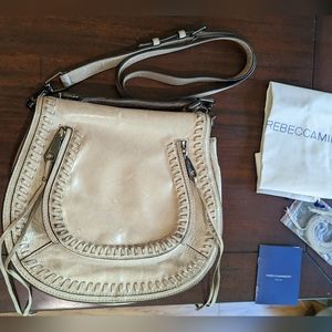 Rebecca Minkoff Crossbody Leather Whipstitch Saddle Purse (Light Taupe Leather)